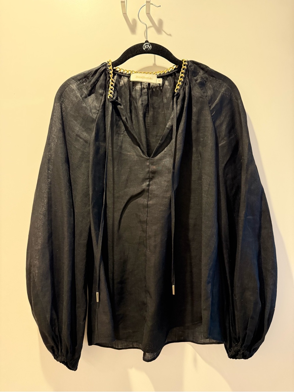 Zimmermann Black Chain-Trim Balloon-Sleeve Blouse